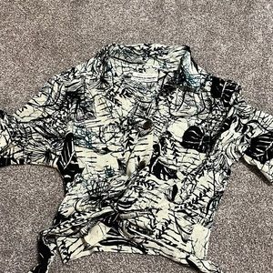 urban outfitters hawaiian shirt cropped button up w tie at bottom